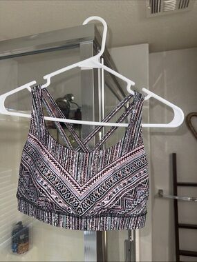 lululemon athletica Pink and Black Patterned Strappy Crop Top